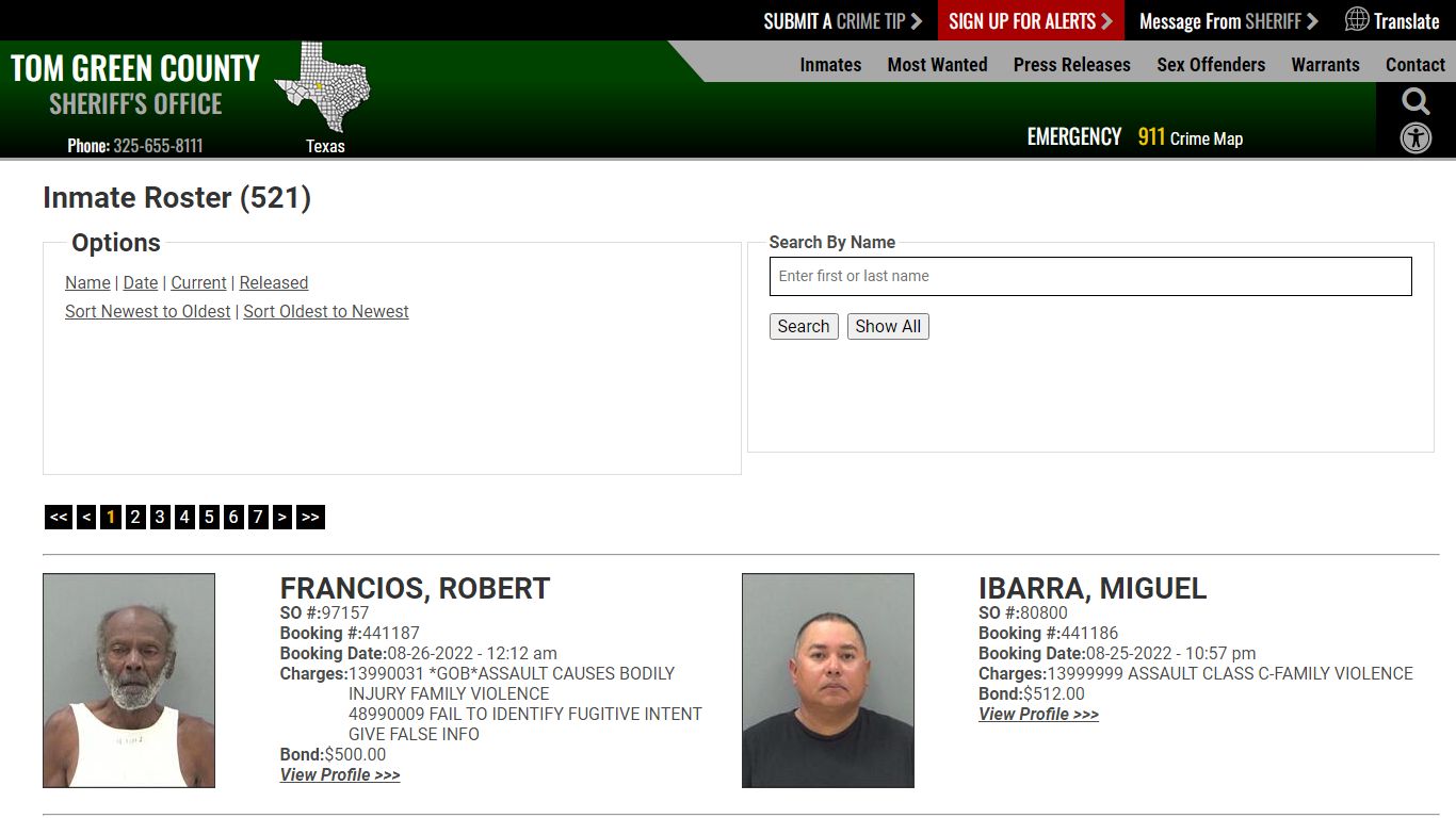 Inmate Roster (510) - Tom Green County Sheriff